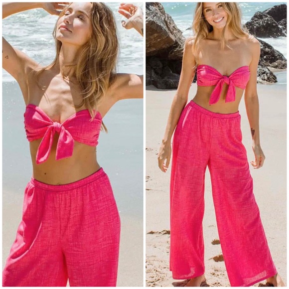 Golden yellow Self tie tube top and pants set - Picture 6 of 6